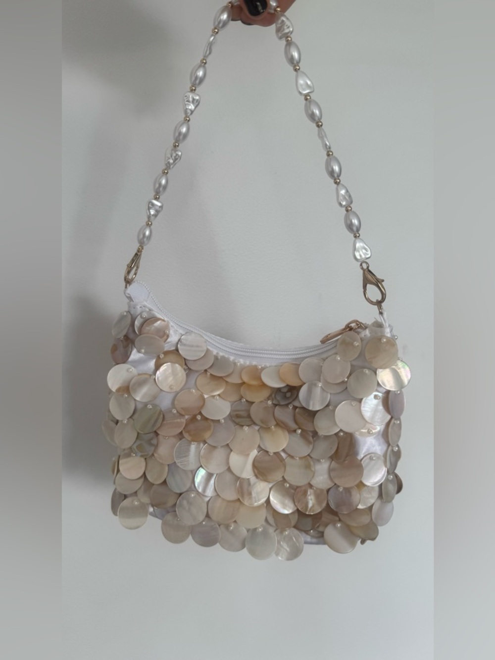 Beautiful Pearlescent Shell Sequin Purse in Cream